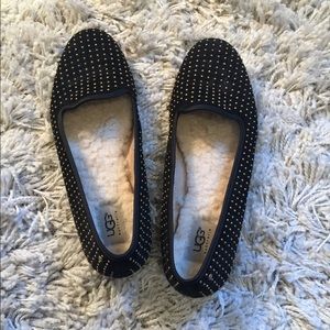Ugg, size 10, black and gold shearling flats